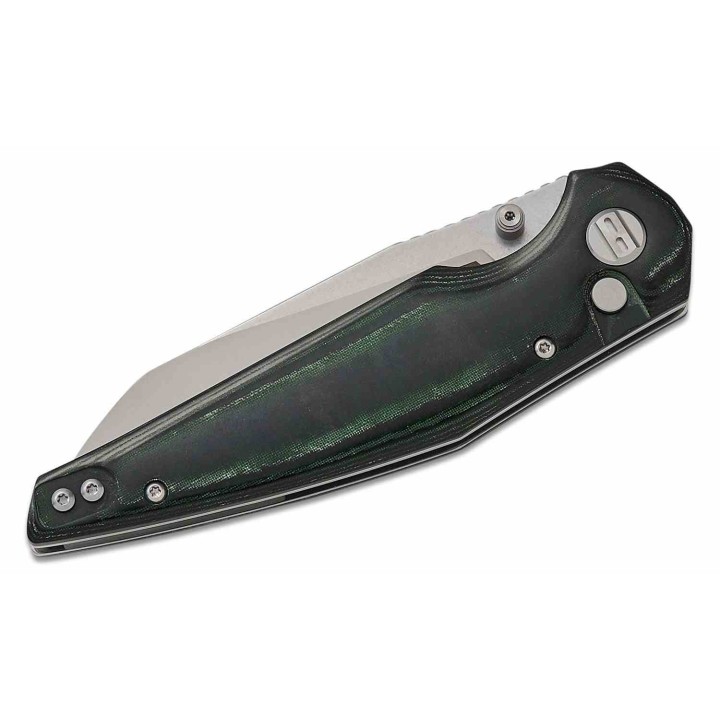Couteau Bestech Snakebird Lame Acier 14C28N Manche Micarta Vert/Noir Button Lock KIVT BTKG58A - Livraison Gratuite