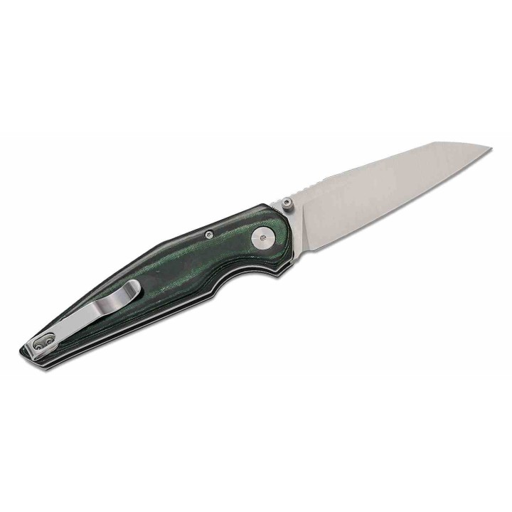 Couteau Bestech Snakebird Lame Acier 14C28N Manche Micarta Vert/Noir Button Lock KIVT BTKG58A - Livraison Gratuite