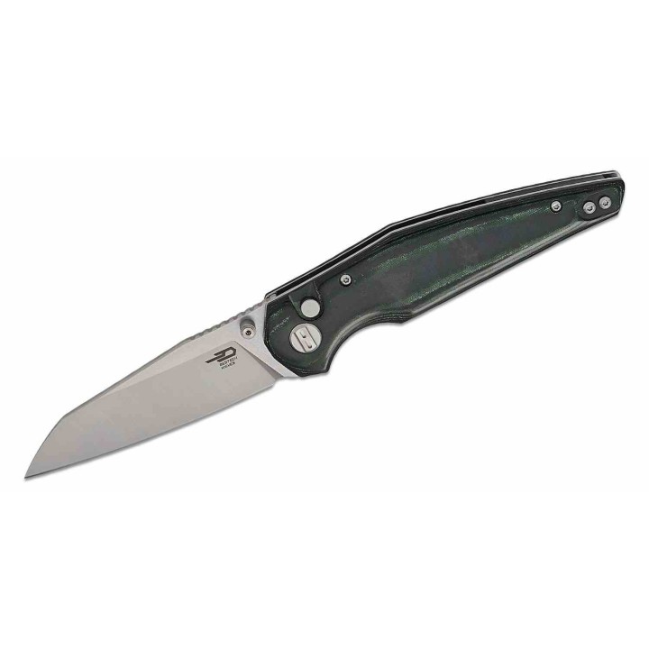 Couteau Bestech Snakebird Lame Acier 14C28N Manche Micarta Vert/Noir Button Lock KIVT BTKG58A - Livraison Gratuite