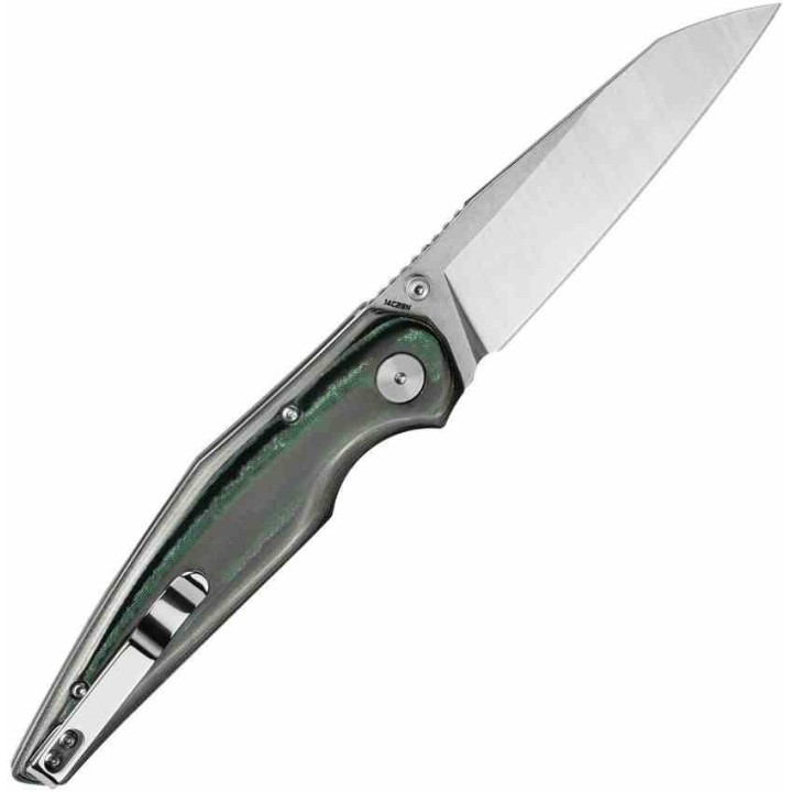 Couteau Bestech Snakebird Lame Acier 14C28N Manche Micarta Vert/Noir Button Lock KIVT BTKG58A - Livraison Gratuite