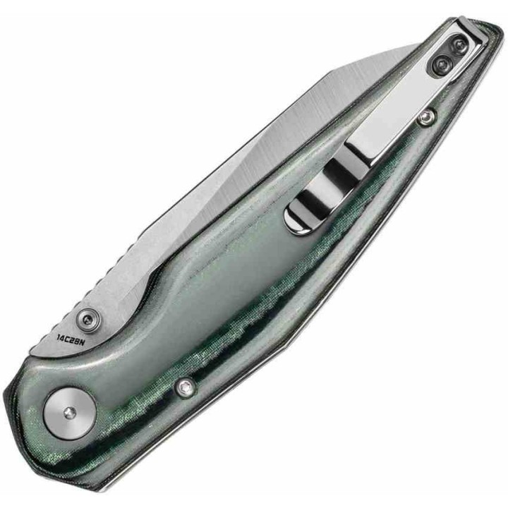 Couteau Bestech Snakebird Lame Acier 14C28N Manche Micarta Vert/Noir Button Lock KIVT BTKG58A - Livraison Gratuite