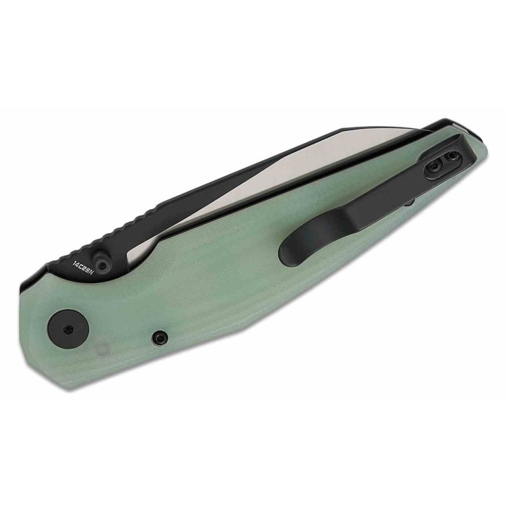 Couteau Bestech Snakebird Lame Acier 14C28N Manche G10 Jade Button Lock KIVT BTKG58D - Livraison Gratuite