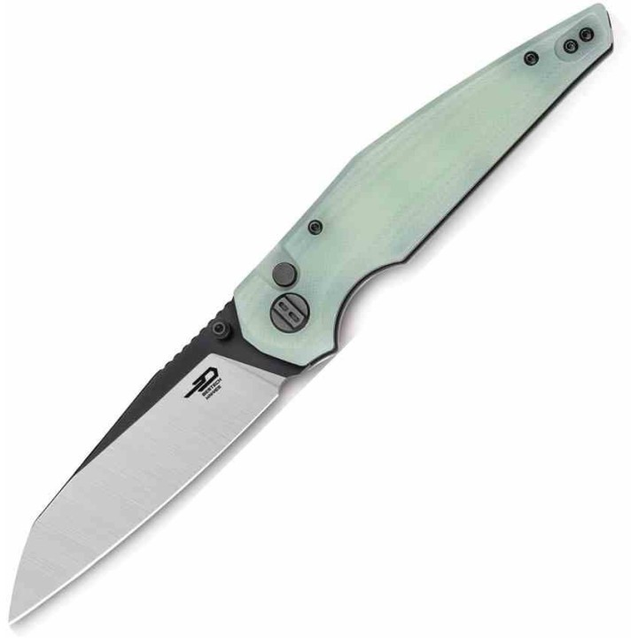 Couteau Bestech Snakebird Lame Acier 14C28N Manche G10 Jade Button Lock KIVT BTKG58D - Livraison Gratuite