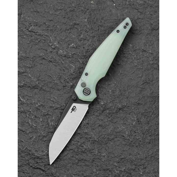 Couteau Bestech Snakebird Lame Acier 14C28N Manche G10 Jade Button Lock KIVT BTKG58D - Livraison Gratuite