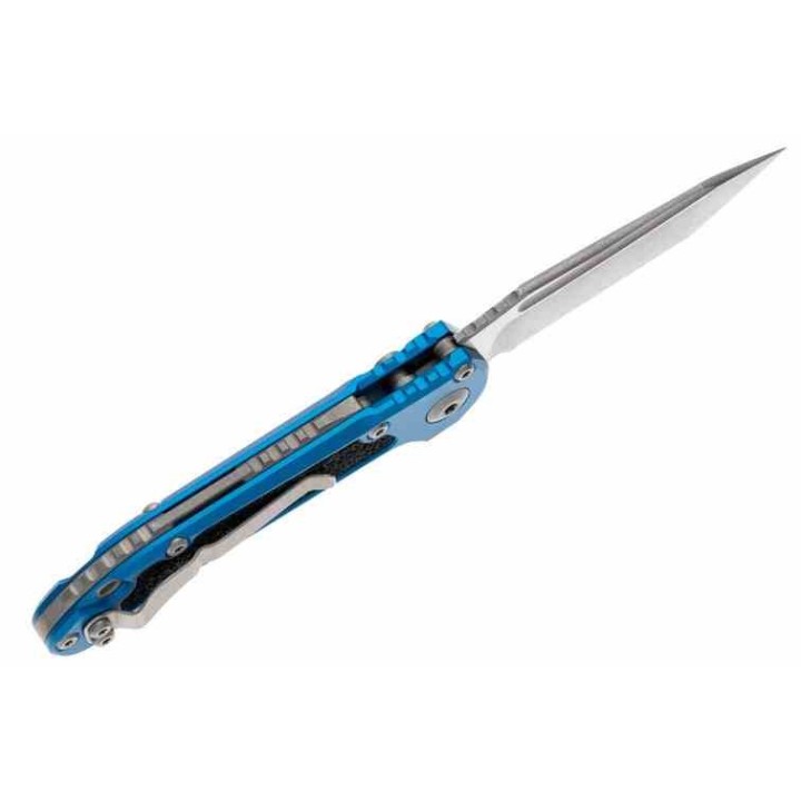 Couteau Automatique Microtech LUDT Lame Acier M390 Manche Aluminium Bleu Button Lock USA MCT113612APBL - Livraison Gratuite