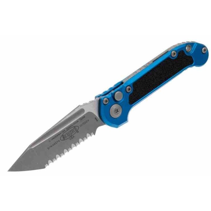 Couteau Automatique Microtech LUDT Lame Acier M390 Manche Aluminium Bleu Button Lock USA MCT113612APBL - Livraison Gratuite