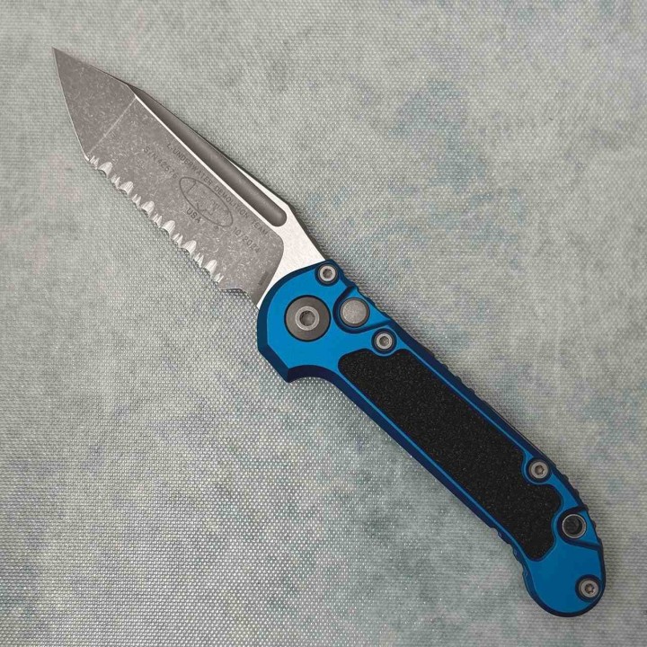 Couteau Automatique Microtech LUDT Lame Acier M390 Manche Aluminium Bleu Button Lock USA MCT113612APBL - Livraison Gratuite