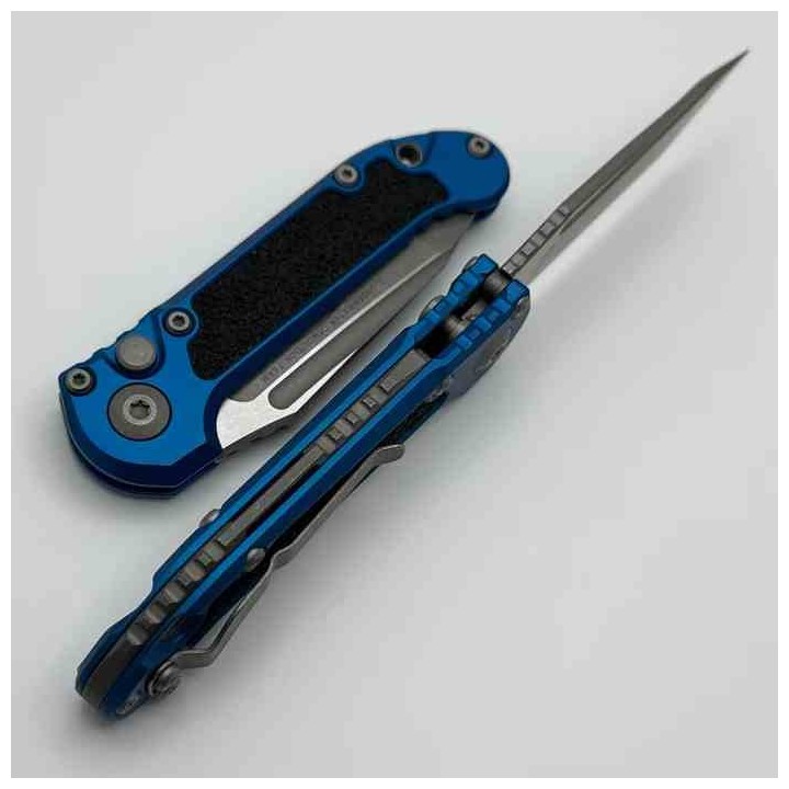 Couteau Automatique Microtech LUDT Lame Acier M390 Manche Aluminium Bleu Button Lock USA MCT113612APBL - Livraison Gratuite