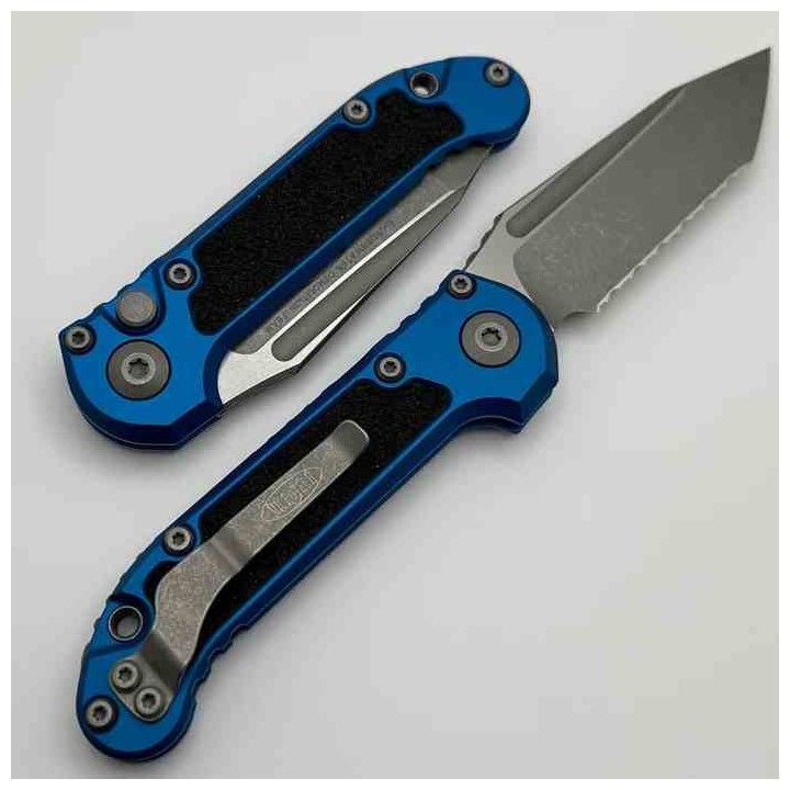 Couteau Automatique Microtech LUDT Lame Acier M390 Manche Aluminium Bleu Button Lock USA MCT113612APBL - Livraison Gratuite