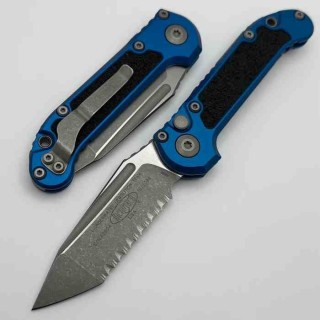 Couteau Automatique Microtech LUDT Lame Acier M390 Manche Aluminium Bleu Button Lock USA MCT113612APBL - Livraison Gratuite