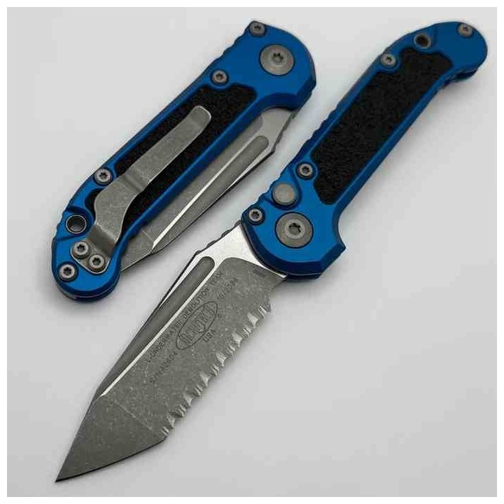 Couteau Automatique Microtech LUDT Lame Acier M390 Manche Aluminium Bleu Button Lock USA MCT113612APBL - Livraison Gratuite