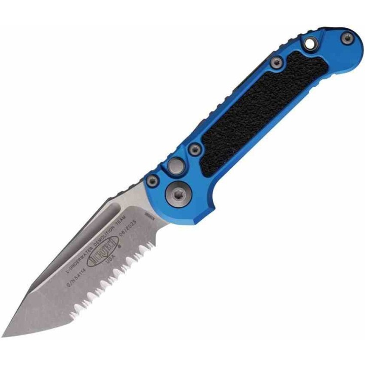 Couteau Automatique Microtech LUDT Lame Acier M390 Manche Aluminium Bleu Button Lock USA MCT113612APBL - Livraison Gratuite