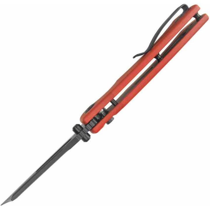 Couteau Kubey Dheo Red Lame Wharncliffe Acier Sandvik 14C28N Manche G-10 Button Lock IKBS KUB378C - Livraison Gratuite