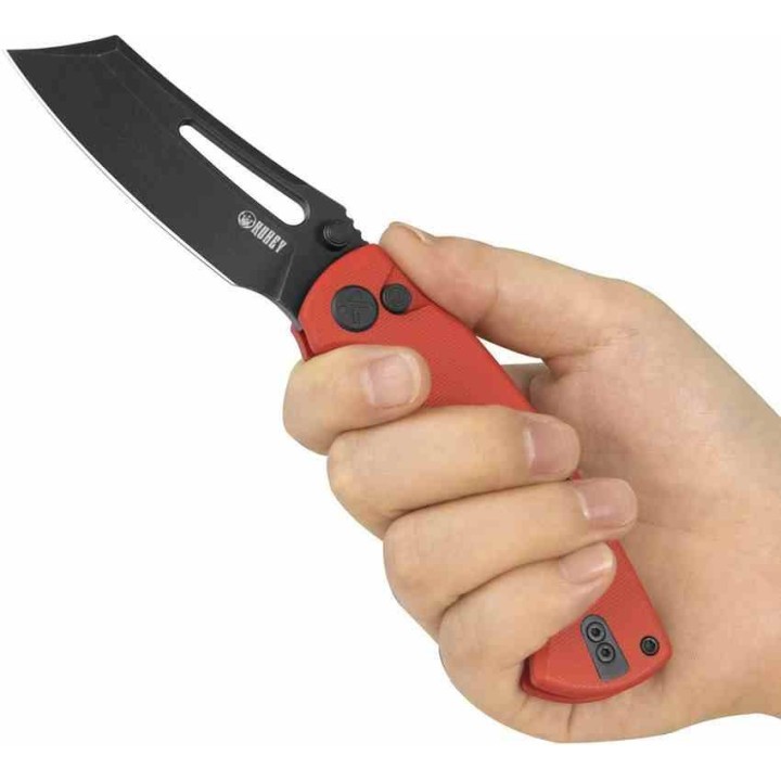Couteau Kubey Dheo Red Lame Wharncliffe Acier Sandvik 14C28N Manche G-10 Button Lock IKBS KUB378C - Livraison Gratuite