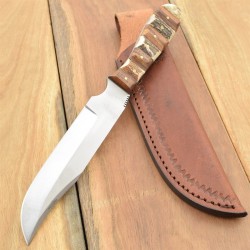 Couteau Fox-N-Hound Bushcraft Skinner Acier Inox Manche Bois & Bois de Cerf Etui Cuir FH622 - Livraison Gratuite