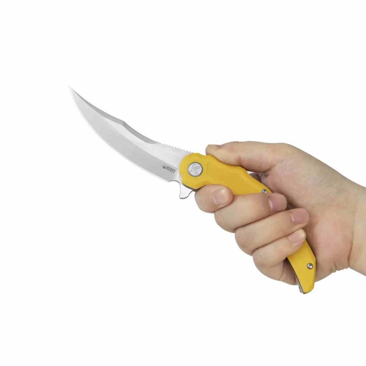 Couteau Kubey Wave Crest Pikal Yellow Lame Acier 14C28N Manche G10 Linerlock KIVT Clip KUB346C - Livraison Gratuite