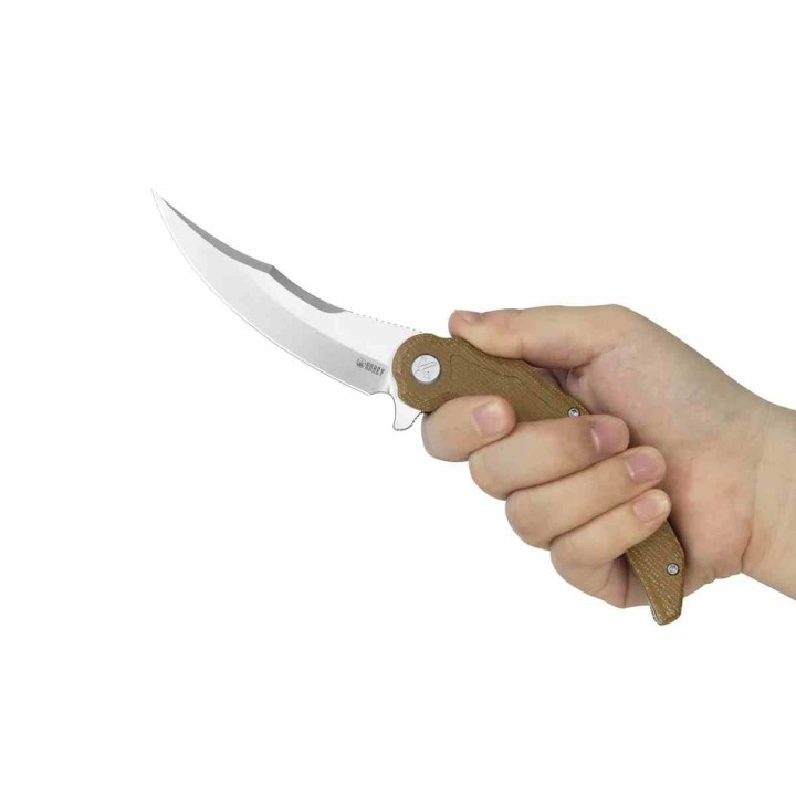 Couteau Kubey Wave Crest Pikal Brown Lame Acier 14C28N Manche Micarta Linerlock KIVT Clip KUB346D - Livraison Gratuite
