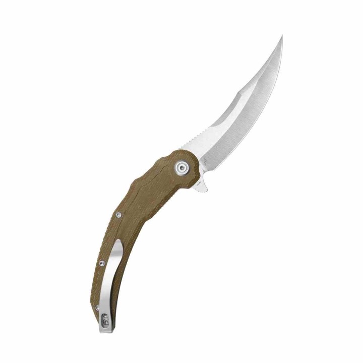 Couteau Kubey Wave Crest Pikal Brown Lame Acier 14C28N Manche Micarta Linerlock KIVT Clip KUB346D - Livraison Gratuite