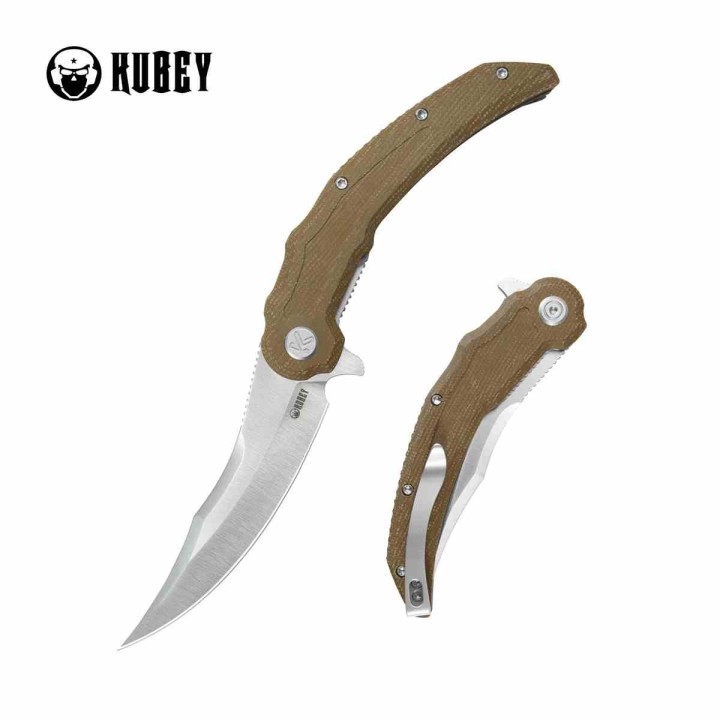 Couteau Kubey Wave Crest Pikal Brown Lame Acier 14C28N Manche Micarta Linerlock KIVT Clip KUB346D - Livraison Gratuite