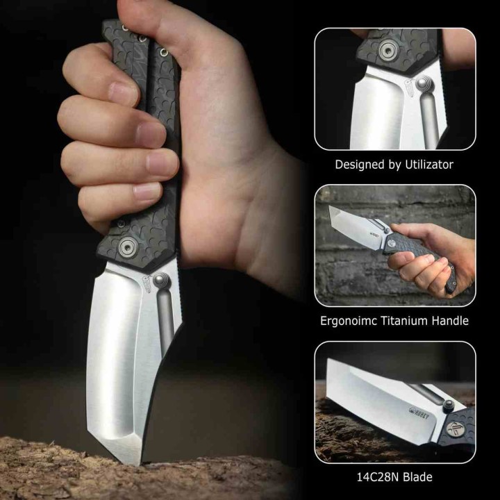 Couteau Kubey Hamster Grey Lame Acier 14C28N Manche Titane Frame Lock KIVT KUB402A - Livraison Gratuite