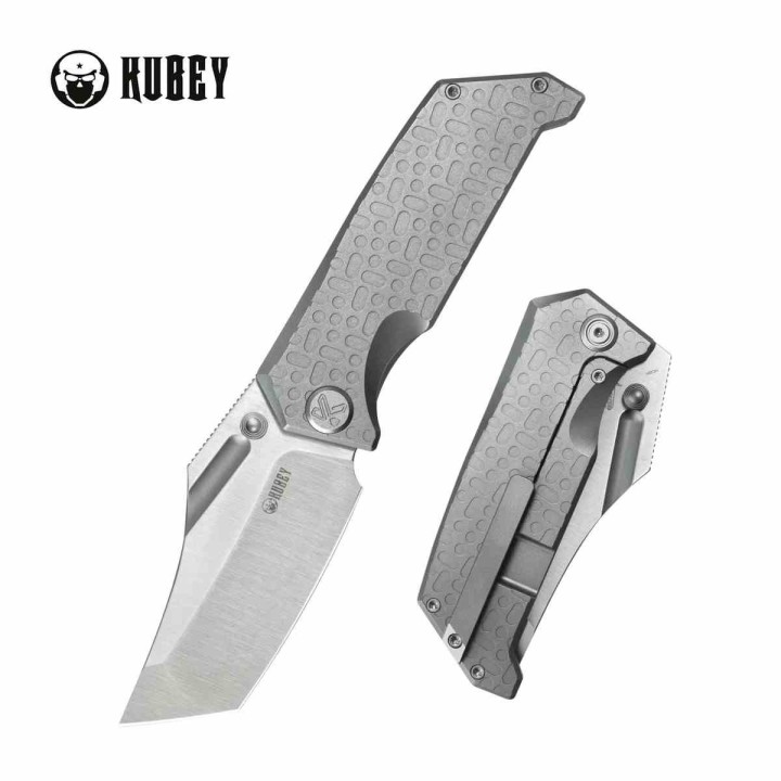 Couteau Kubey Hamster Grey Lame Acier 14C28N Manche Titane Frame Lock KIVT KUB402A - Livraison Gratuite