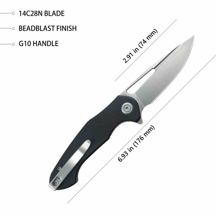 Couteau Kubey Dugu Lame Acier 14C28N Manche G10 Noir KIVT LinerLock KUB210E - Livraison Gratuite