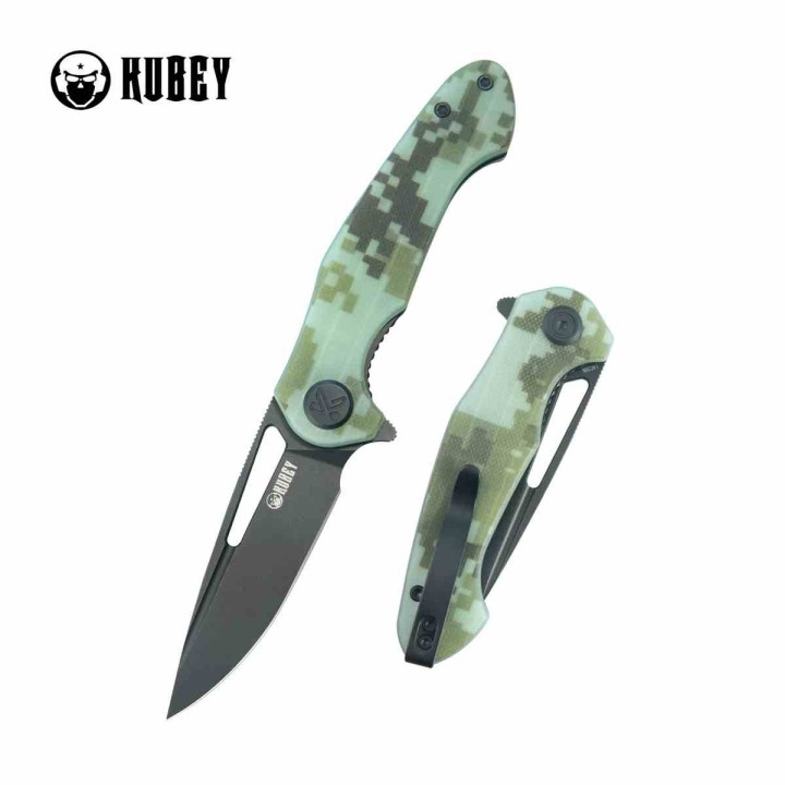Couteau Kubey Dugu Lame Acier 14C28N Blackwash Manche G10 Camo KIVT LinerLock KUB210L - Livraison Gratuite