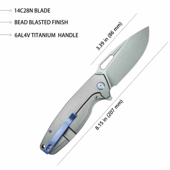 Couteau Kubey Tityus Lame Acier 14C28N Manche Titane 6AL4V Grey Framelock IKBS KUB360A - Livraison Gratuite
