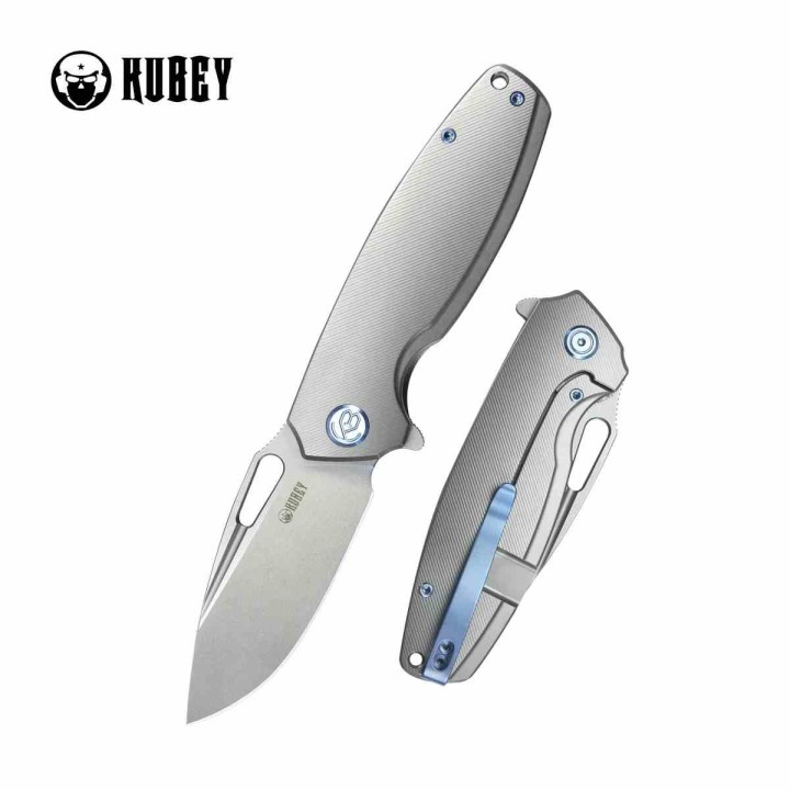 Couteau Kubey Tityus Lame Acier 14C28N Manche Titane 6AL4V Grey Framelock IKBS KUB360A - Livraison Gratuite