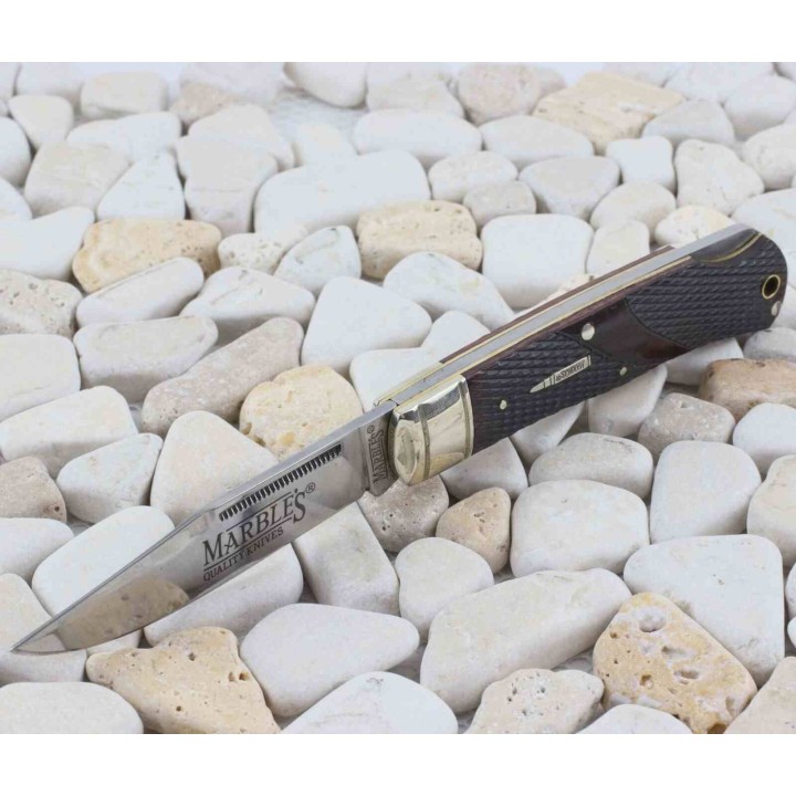 Couteau Marbles Lame Acier Inox Manche Os à Damier Marron Lockback MR677 - Livraison Gratuite