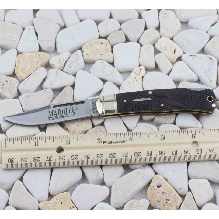 Couteau Marbles Lame Acier Inox Manche Os à Damier Marron Lockback MR677 - Livraison Gratuite