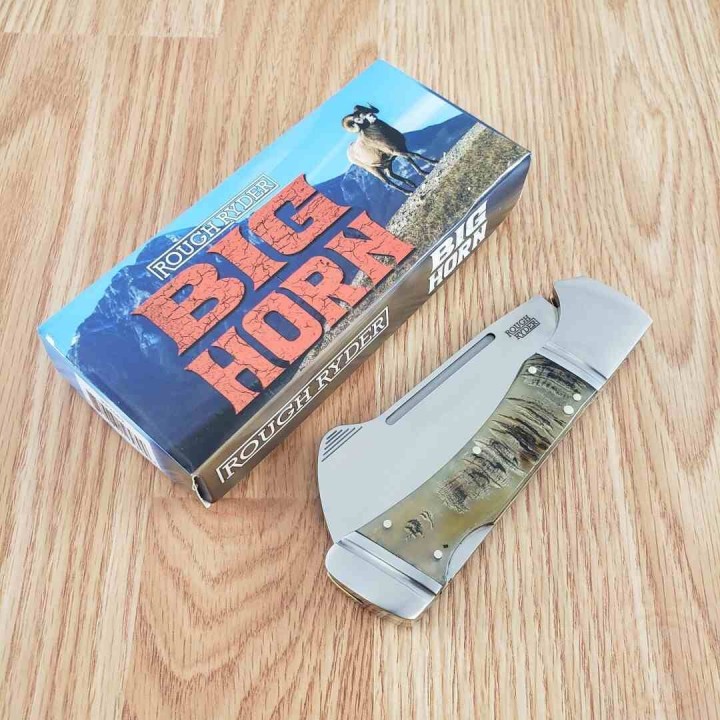 Couteau Rough Ryder Big Horn Lame Acier Inox Manche Corne de Bélier Lockback RR2589 - Livraison Gratuite