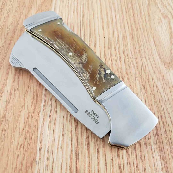 Couteau Rough Ryder Big Horn Lame Acier Inox Manche Corne de Bélier Lockback RR2589 - Livraison Gratuite