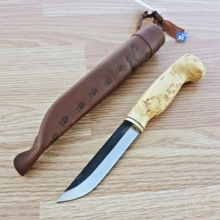 Couteau Puukko Wood Jewel Lame Acier Carbone Manche Bouleau Etui Cuir Made Finland WJ23VISA10 - Livraison Gratuite