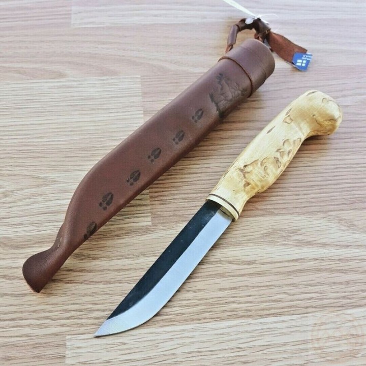 Couteau Puukko Wood Jewel Lame Acier Carbone Manche Bouleau Etui Cuir Made Finland WJ23VISA10 - Livraison Gratuite