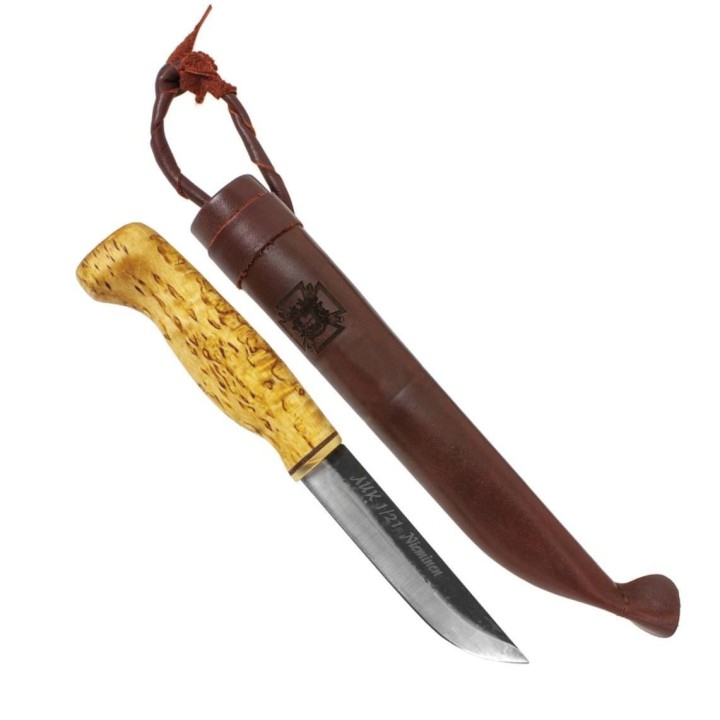 Couteau Puukko Wood Jewel Lame Acier Carbone Manche Bouleau Etui Cuir Made Finland WJ23VISA10 - Livraison Gratuite