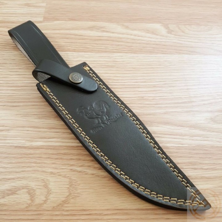 Couteau De Chasse Trappeur Hen & Rooster Lame Acier 440 Manche Bois de Cerf Etui Cuir HR805 - Livraison Gratuite