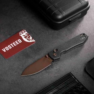 Couteau Vosteed Raccoon Lame Acier 14C28N Copper Dune Manche Micarta Crossbar Lock Ikbs VOSA0539 - Livraison Gratuite