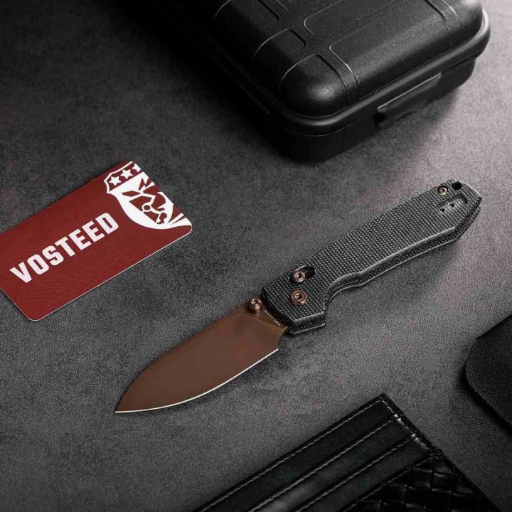 Couteau Vosteed Raccoon Lame Acier 14C28N Copper Dune Manche Micarta Crossbar Lock Ikbs VOSA0539 - Livraison Gratuite