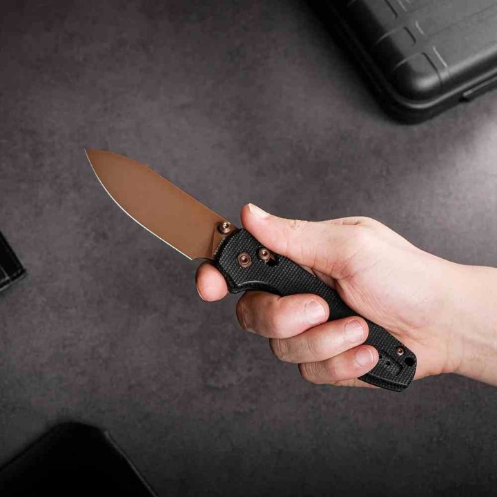 Couteau Vosteed Raccoon Lame Acier 14C28N Copper Dune Manche Micarta Crossbar Lock Ikbs VOSA0539 - Livraison Gratuite