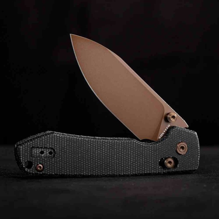 Couteau Vosteed Raccoon Lame Acier 14C28N Copper Dune Manche Micarta Crossbar Lock Ikbs VOSA0539 - Livraison Gratuite