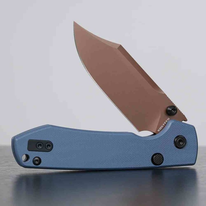 Couteau Vosteed Raccoon Top Liner Lock Lame Acier 14C28N Copper Dune Manche Blue G10 IKBS VOSA2909 - Livraison Gratuite