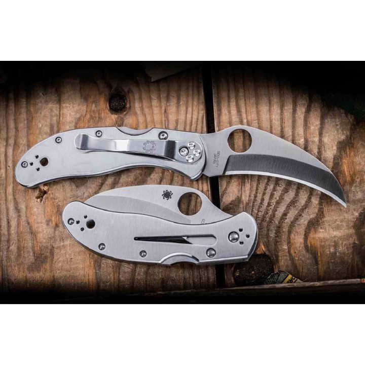 Couteau Spyderco Harpy Lame Hawkbill Acier VG-10 Manche Acier Inoxydable Lockback Japan SC08P - Livraison Gratuite