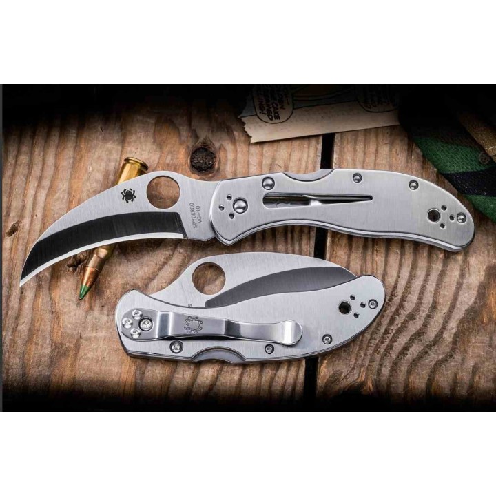 Couteau Spyderco Harpy Lame Hawkbill Acier VG-10 Manche Acier Inoxydable Lockback Japan SC08P - Livraison Gratuite