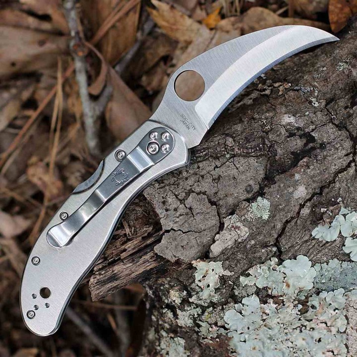 Couteau Spyderco Harpy Lame Hawkbill Acier VG-10 Manche Acier Inoxydable Lockback Japan SC08P - Livraison Gratuite