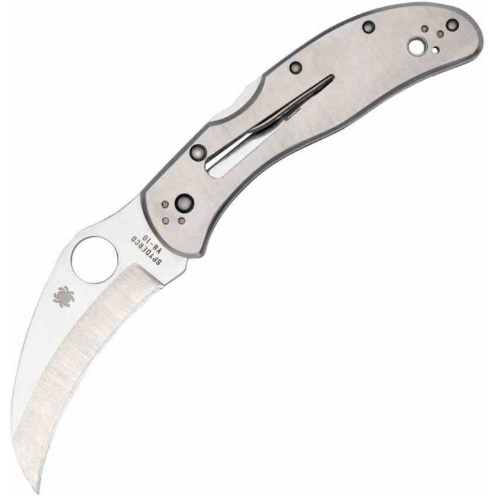 Couteau Spyderco Harpy Lame Hawkbill Acier VG-10 Manche Acier Inoxydable Lockback Japan SC08P - Livraison Gratuite