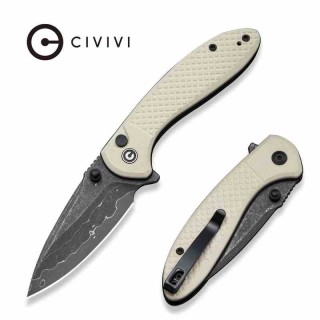 Couteau Civivi Faeger Lame Acier Damas Manche G10 Ivoire Button Lock IKBS CIVC24031DS1 - Livraison Gratuite