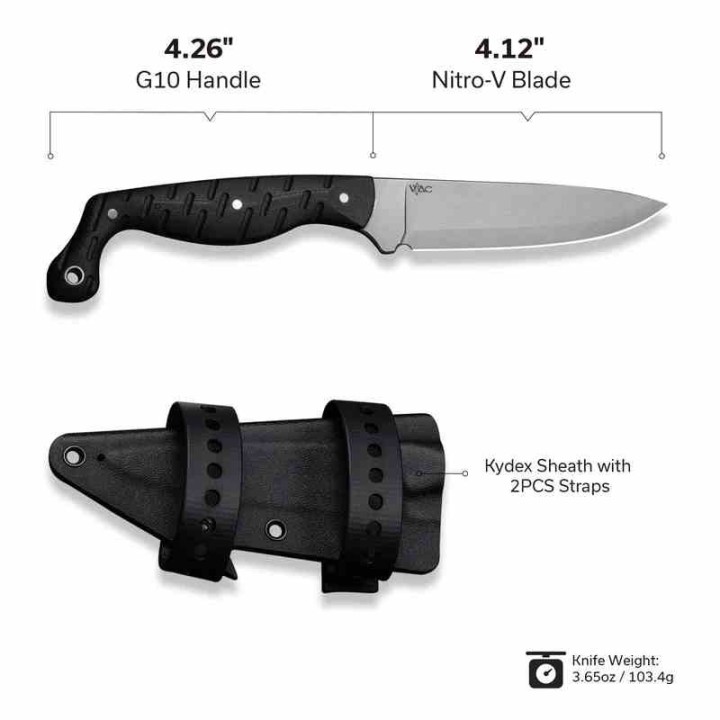 Couteau Civivi MDRN Hunter Black Lame Acier Nitro-V Manche G-10 Etui Kydex CIVC230781 - Livraison Gratuite