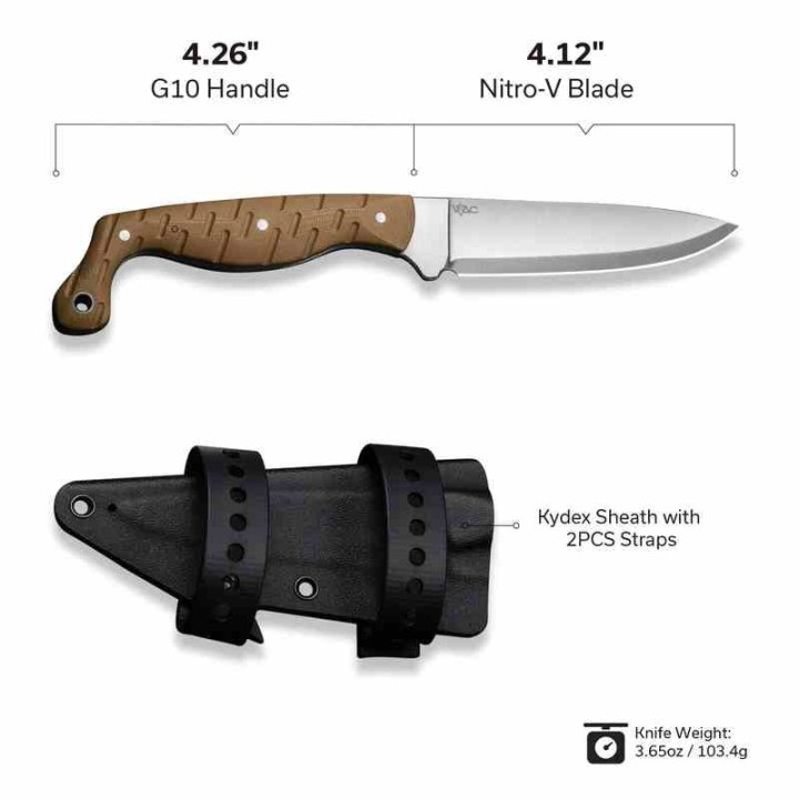 Couteau Civivi MDRN Hunter Brown Lame Acier Nitro-V Manche G-10 Etui Kydex CIVC230782 - Livraison Gratuite