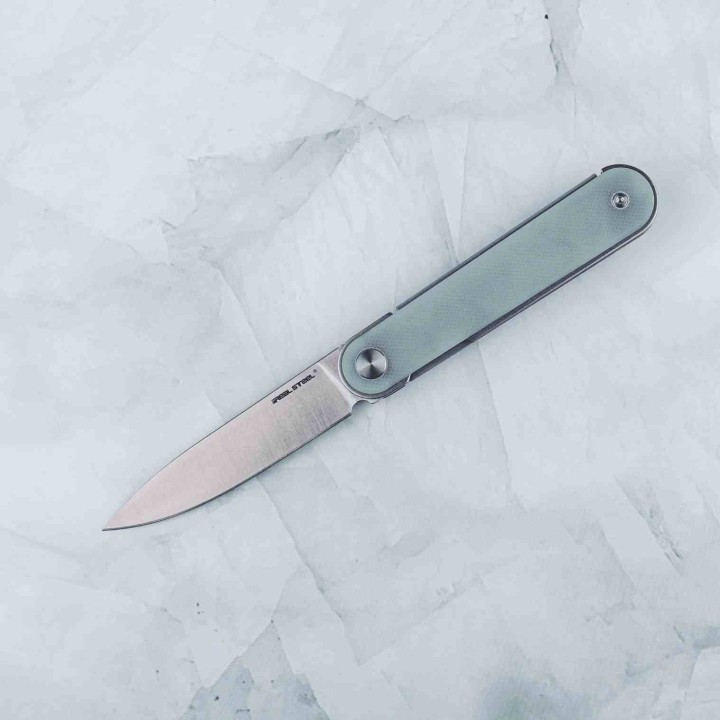Couteau Real Steel Iris Jade Lame Acier 12C27 Manche G10 Linerlock RS8061BN - Livraison Gratuite